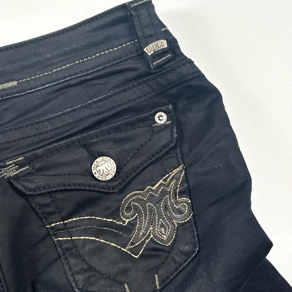MEK Denim Bulgan Cigarette Jeans Womens 27/29 Slim Black Coated Low Rise Y2K - Picture 11 of 14